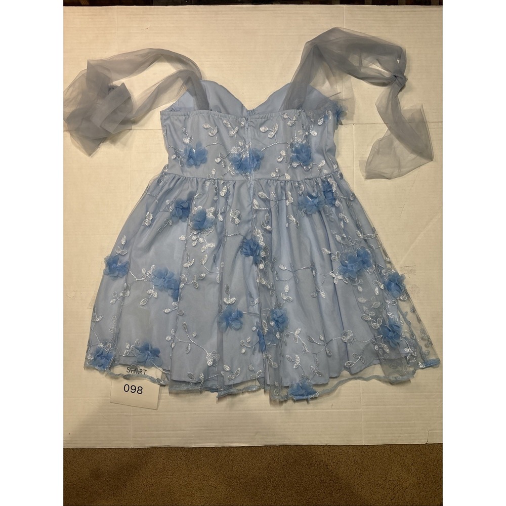 SHEIN Soleia Floral Print Mesh Layered Bow Mini Dress Women's Size M Used - Picture 5 of 8